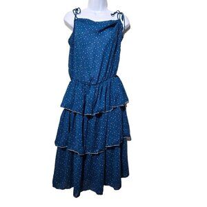Vtg Farouche Midi Dress 7 Blue Tiered Floral Cottagecore Retro Bloomcore Sheer
